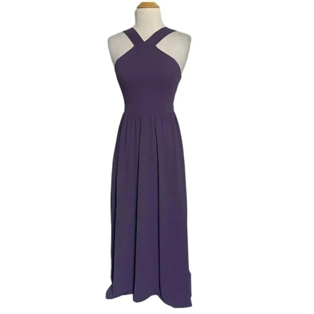 Lulus women's XS dress purple halter neck sleeveless fit & flare gown Whimsigoth
